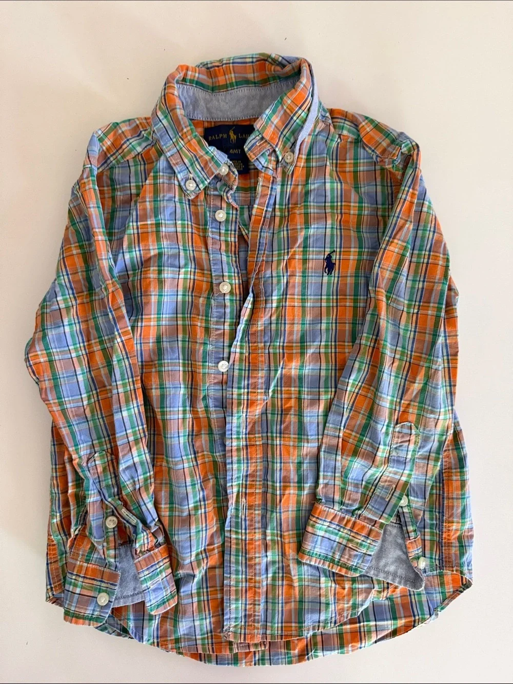Ralph Lauren Orange, Blue & Green Plaid Button-Down Shirt